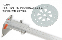 1工程で「抜き」+「シェービング」を同時加工することで、工程短縮・コスト削減を実現