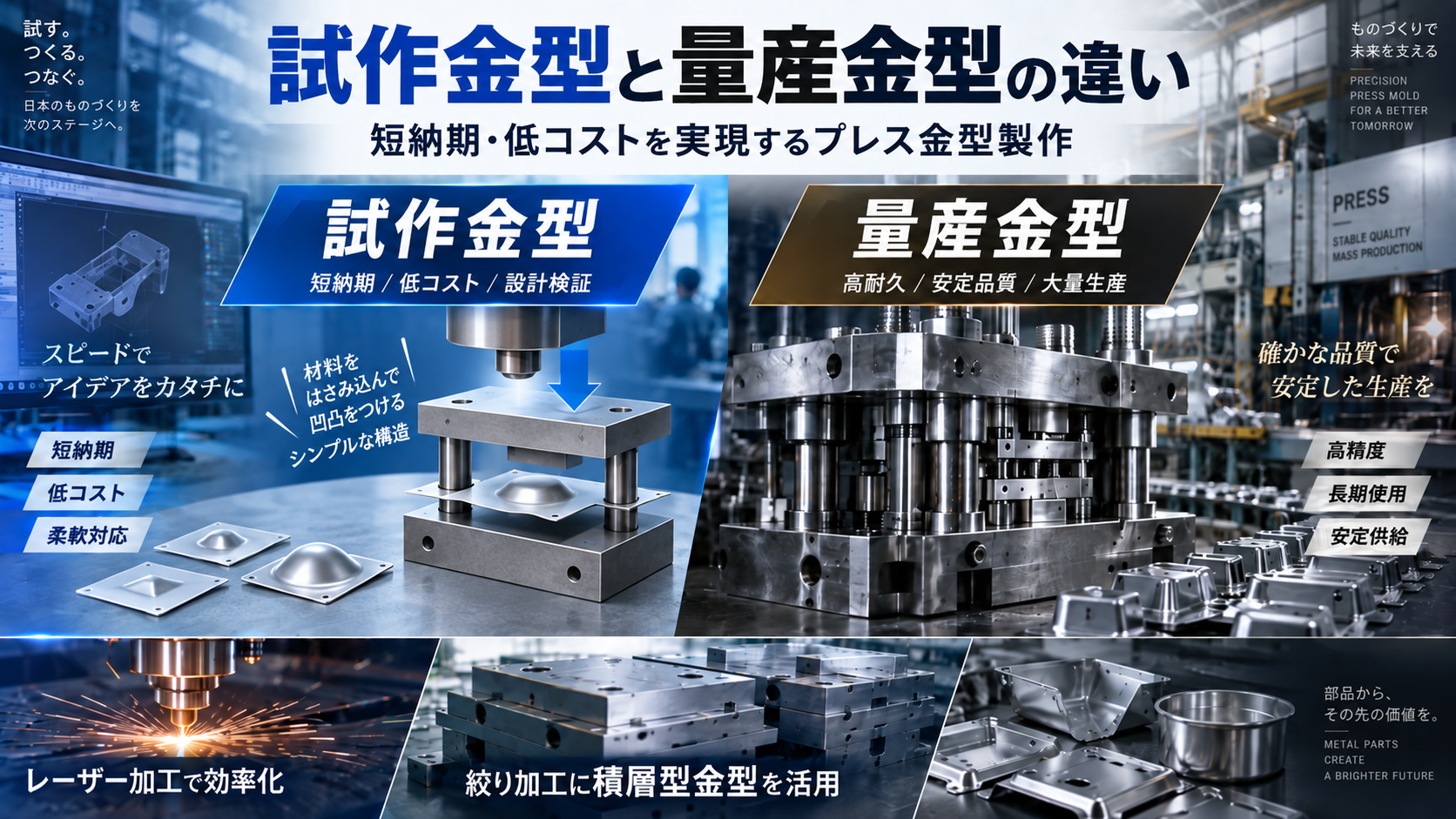 プレス金型の試作金型と量産金型の違いとは？短納期・低コストを実現する金型製作