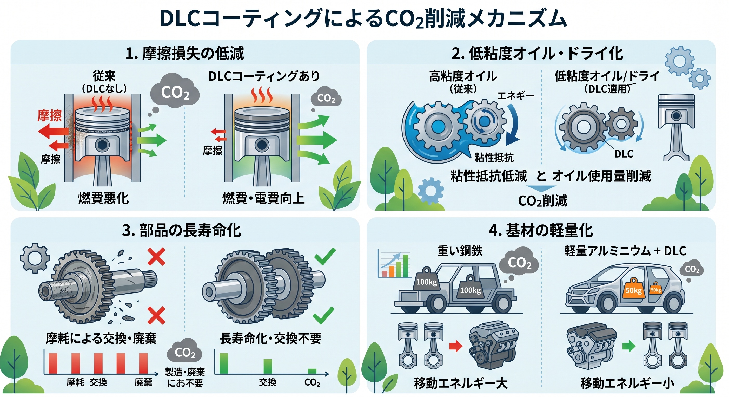 DLCコーティングによるCO2削減メカニズム